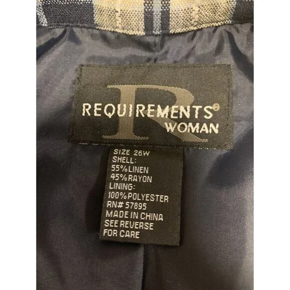 NWT Requirements Plaid Linen Short Sleeve Blazer Size 26W - Picture 4 of 8